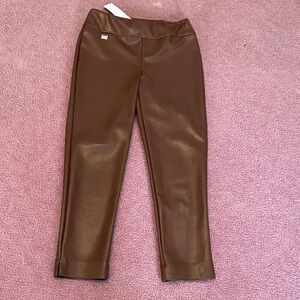 Joseph Ribkoff Brown faux Leather pull on pants with Silver Accent